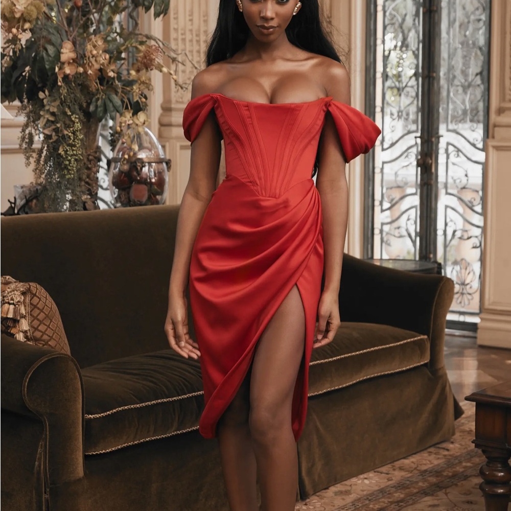 Elegant Off-Shoulder Red Dress